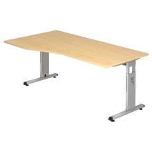 MEGA 18 S | Bureau - 180 x 100 Érable/Argent réglable en hauteur