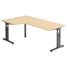 MEGA 82 G | Bureau - bois 200 x 120 Piètement C noir réglable en hauteur Érable/Noir