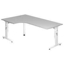 MEGA 82 W | Bureau - bois piétement C argent 200 x 120 réglable en hauteur Gris/Blanc