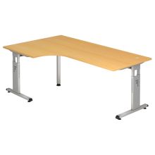 MEGA 82 S | Bureau - bois piétement C argent 200 x 120 Hêtre/Argent réglable en hauteur