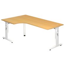 MEGA 82 W | Bureau - bois piétement C argent 200 x 120 réglable en hauteur Hêtre/Blanc