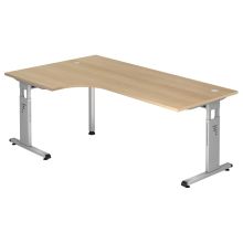 MEGA 82 S | Bureau - bois piétement C argent 200 x 120 Chêne/Argent réglable en hauteur