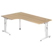 MEGA 82 W | Bureau - bois piétement C argent 200 x 120 réglable en hauteur Chêne/Blanc