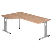 MEGA 82 S | Bureau - bois piétement C argent 200 x 120 Noyer/Argent réglable en hauteur
