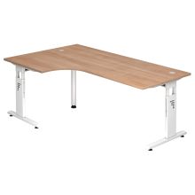 MEGA 82 W | Bureau - bois piétement C argent 200 x 120 réglable en hauteur Noyer/Blanc