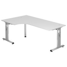 MEGA 82 S | Bureau - bois piétement C argent 200 x 120 réglable en hauteur Blanc/Argent