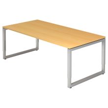REGO 2E S | Bureau - 200 x 100 Hêtre/Argent réglable en hauteur
