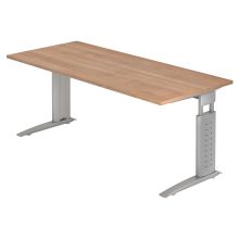 UNDA 19 S | Bureau - 180 x 80 Noyer/Argent réglable en hauteur